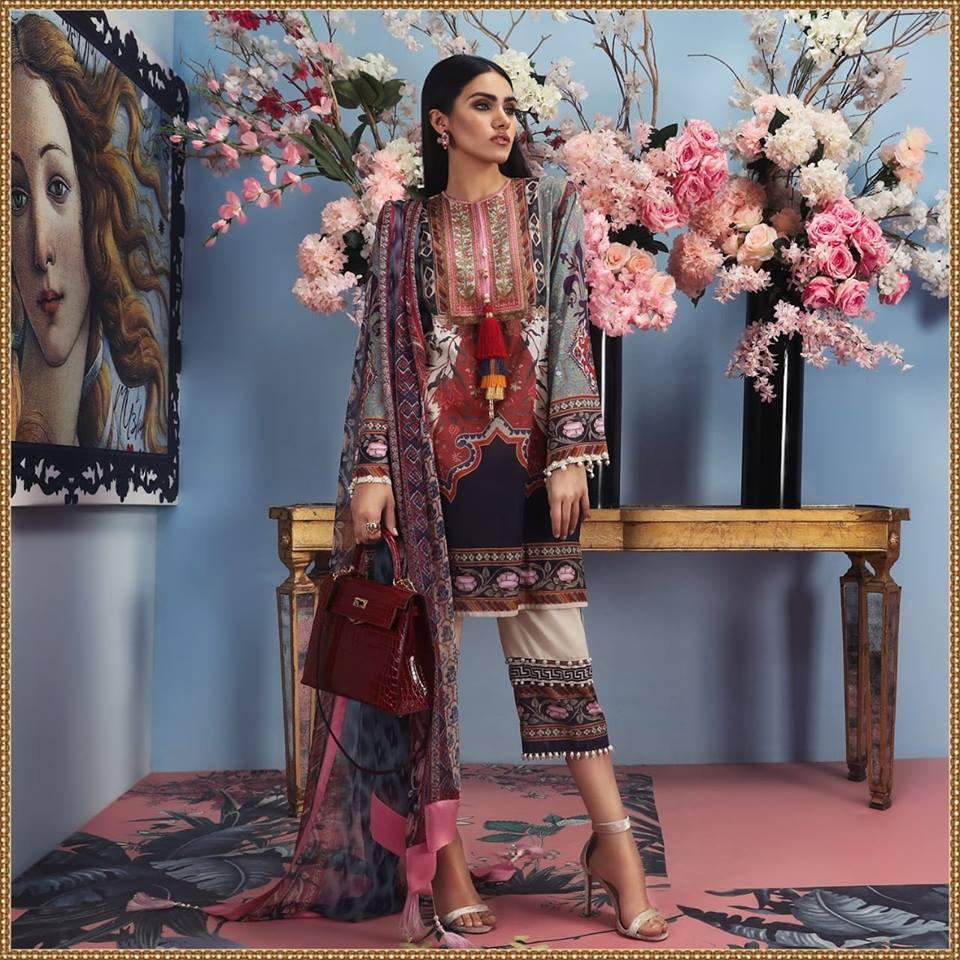 Sana Safinaz Master Replica 3pc embroidered Lawn Collection Summer Dress with Chiffon duppta