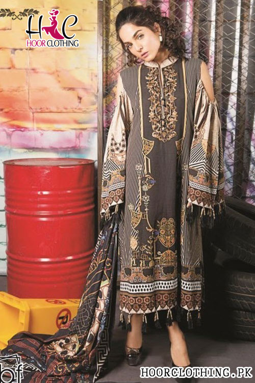 Winter Collection 3 Piece Black Color Women Linen Suit With Khaddar Dopatta