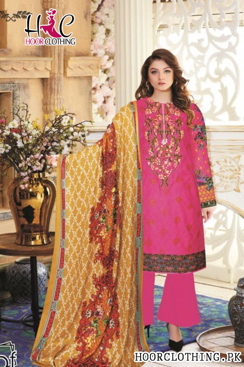 Winter Collection Pink & Beige Color Linen Suit With Khaddar Dopatta