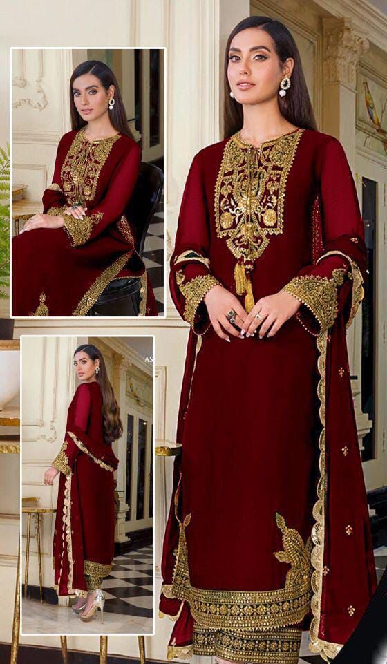 Women Chiffon Wedding Luxury Dress With Embroidered Cut Work Dopatta