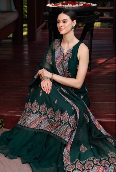 Women Eid Collection Embroidered Chiffon Dopatta Lawn Dress