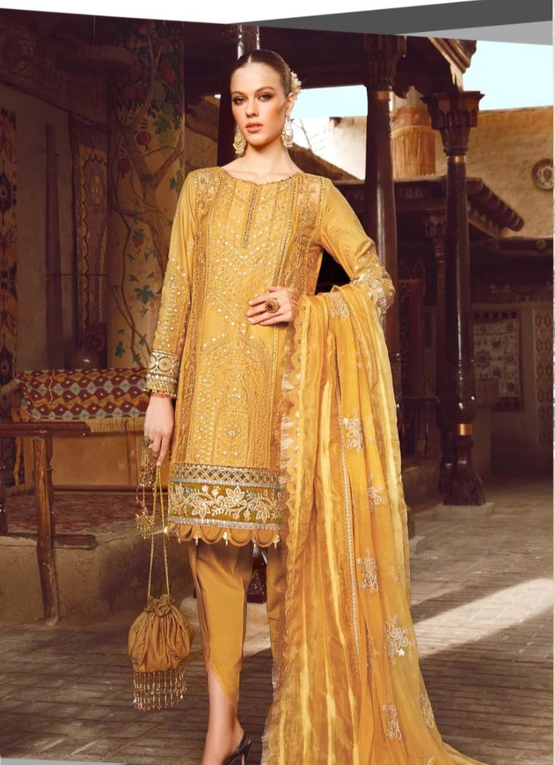 Women Eid Collection Heavy Embroidered Lawn Dress With Embroidered Chiffon Doppta