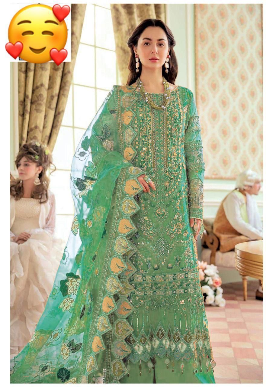 Women Embroidered Wedding Wear Chiffon Dress With Net Dupatta