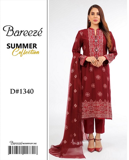 Women Lawn Collection Breeze Eid Dress With Embroidered Dopatta