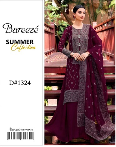 Women Lawn Collection Eid Embroidered Chiffon Dopatta Dress