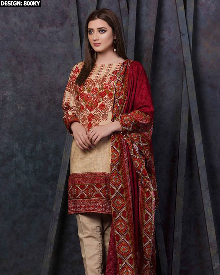 Women Linen Suit Designer Replica With Printed Chiffon Dopatta