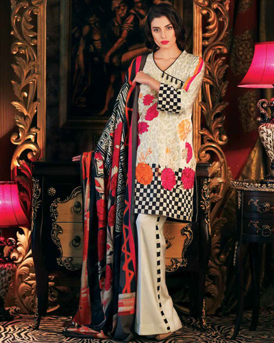Women Linen Suit Hazel Color Designer Replica With Printed Chiffon Dopatta