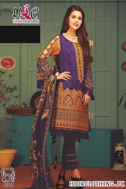 Women Linen Suit With Khaddar Dopatta In Royal Blue Color Winter Collection