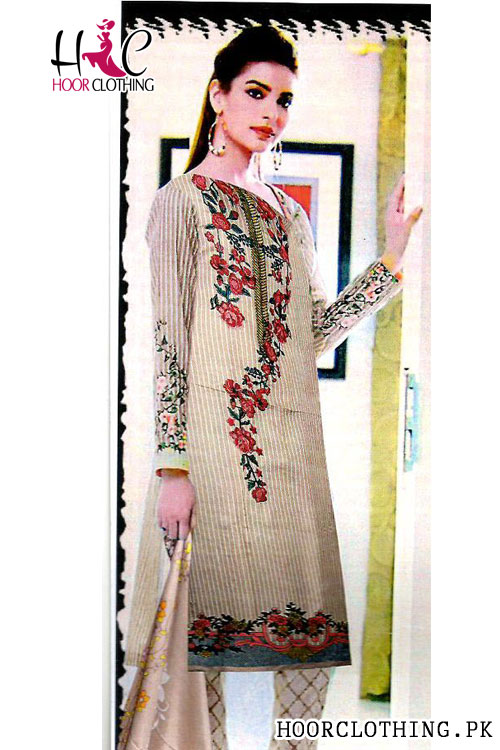 Women Summer Collection Beige Color Linen Suit With Linen Dopatta