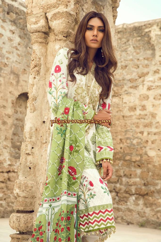 Women White Color Linen Suit With Printed Brosha Net Dopatta
